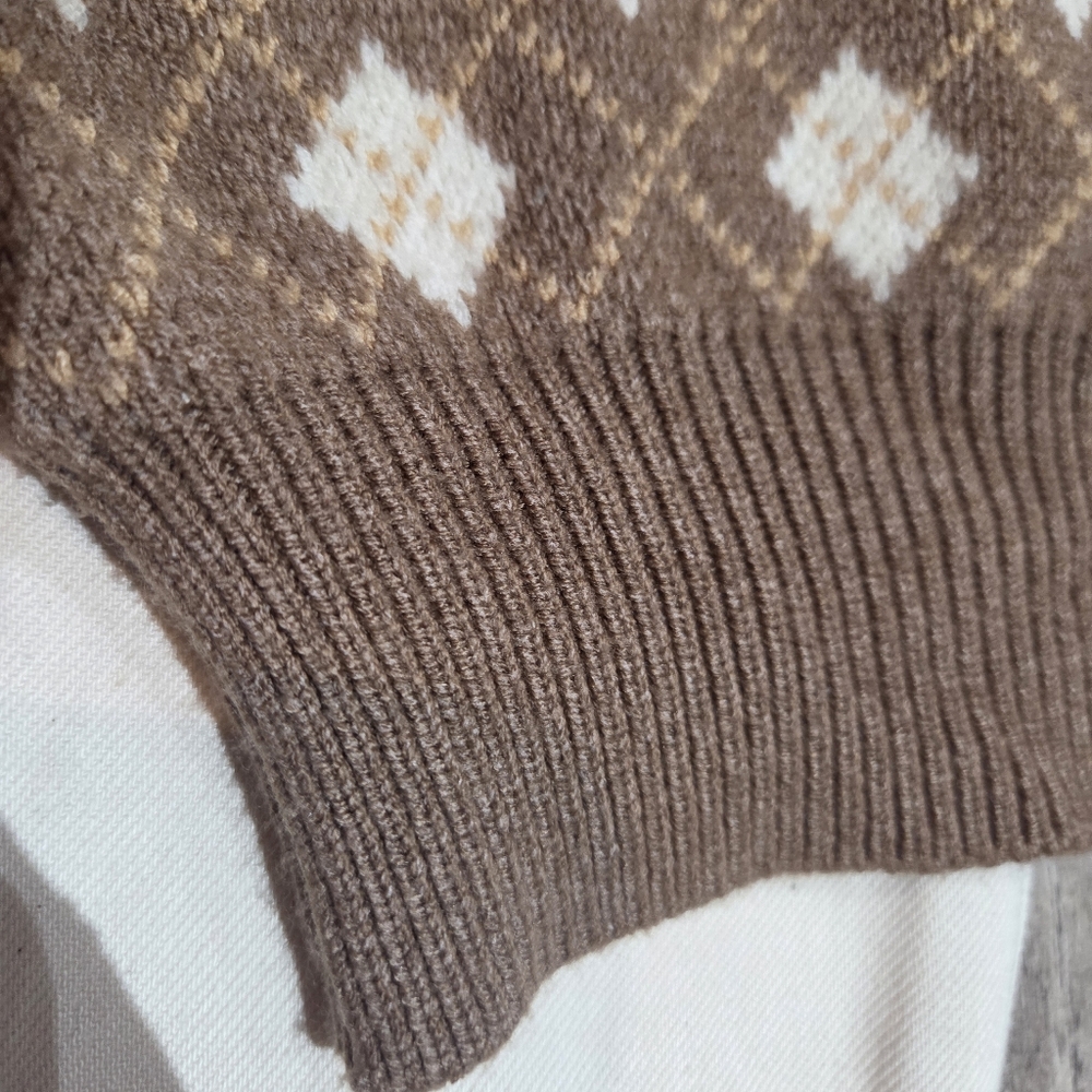 Oak & Fort Button Up Collar Knit Sweater In Brown/White SZ S - Picture 7 of 16